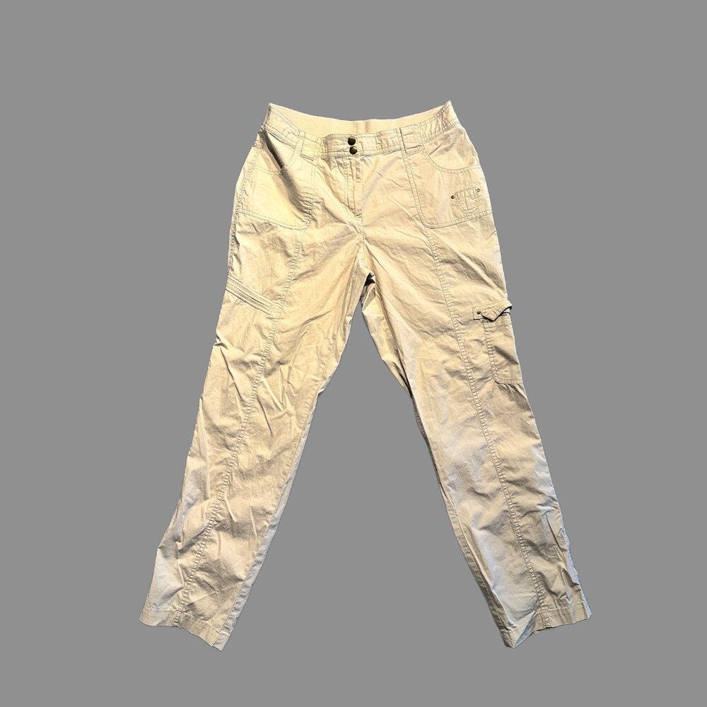 Chico's Women's Size 1.5 Tan Khaki Cargo Pants Elastic Waist Stretch Casual